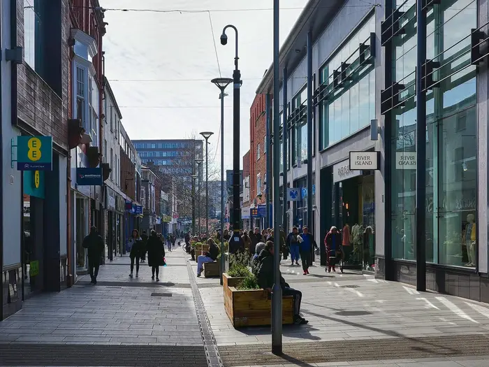 Pedestrianised George Street shopping street in Altrincham town centre