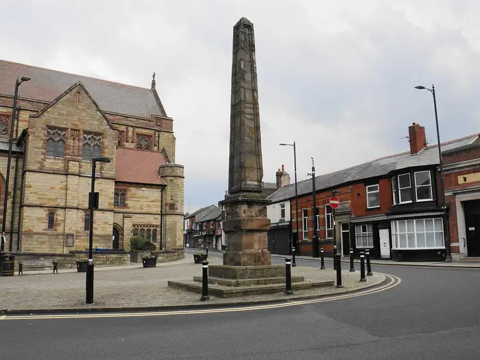 The obelisk on Market Street in Atherton town centre