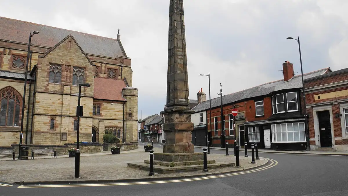 The obelisk on Market Street in Atherton town centre