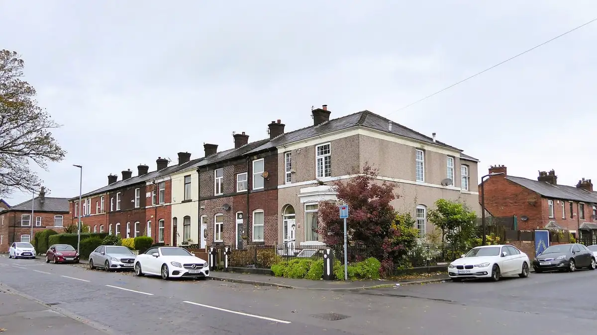 Rows of terraced houses on Gigg Lane, Bury