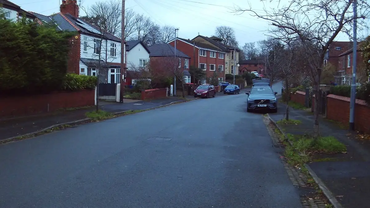 Brick semi-detached houses on Kingshill Road, Chorlton-cum-Hardy