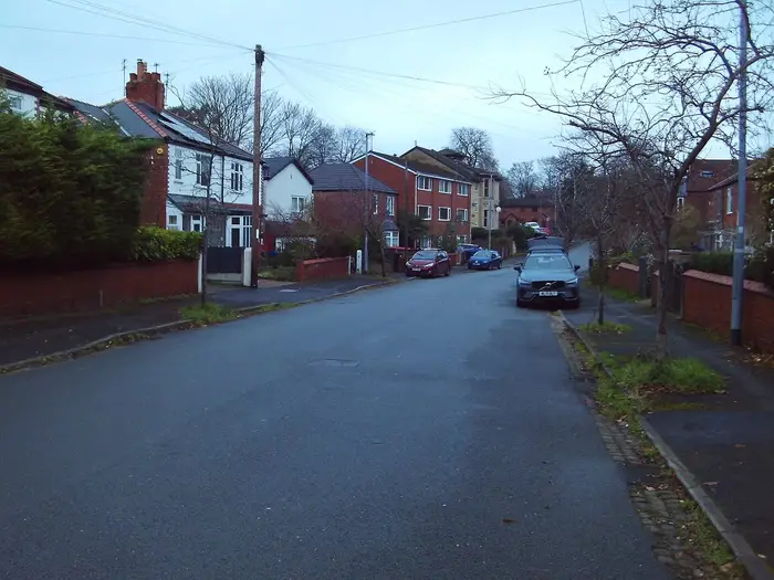 Brick semi-detached houses on Kingshill Road, Chorlton-cum-Hardy