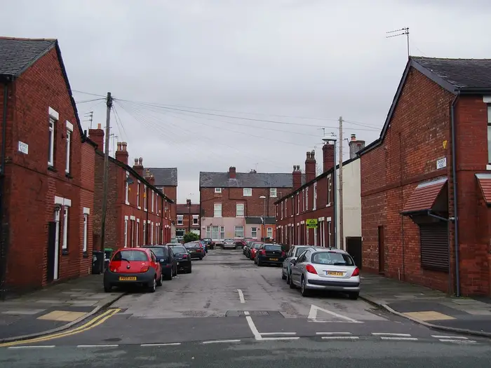 Red-brick terraced houses on Chiswick Road, Didsbury