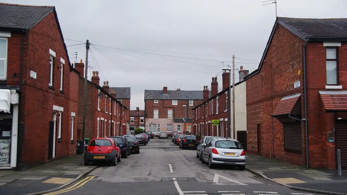 Red-brick terraced houses on Chiswick Road, Didsbury