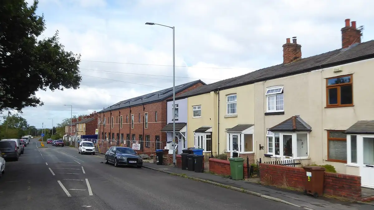 Terraced houses along Buxton Road (A6), Hazel Grove
