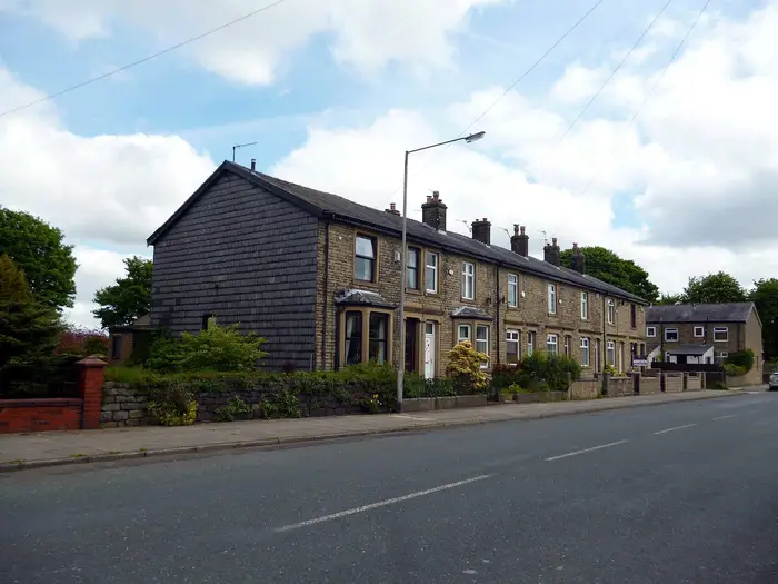 Stone-built terraced houses on Bury Old Road, Heywood