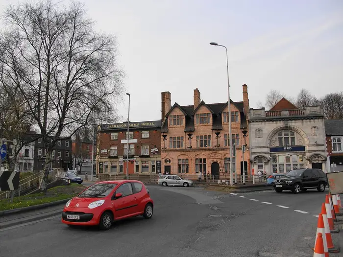 Historic buildings around Market Place in Middleton town centre