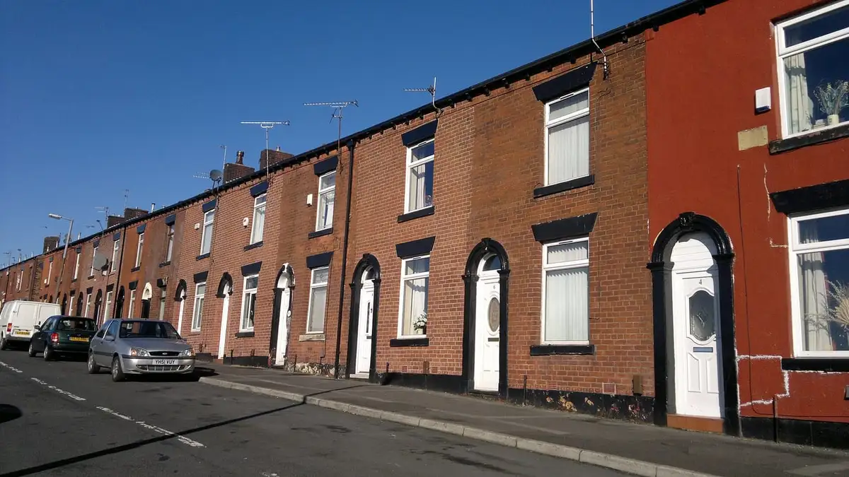 Red-brick terraced houses on Afghan Street, Oldham