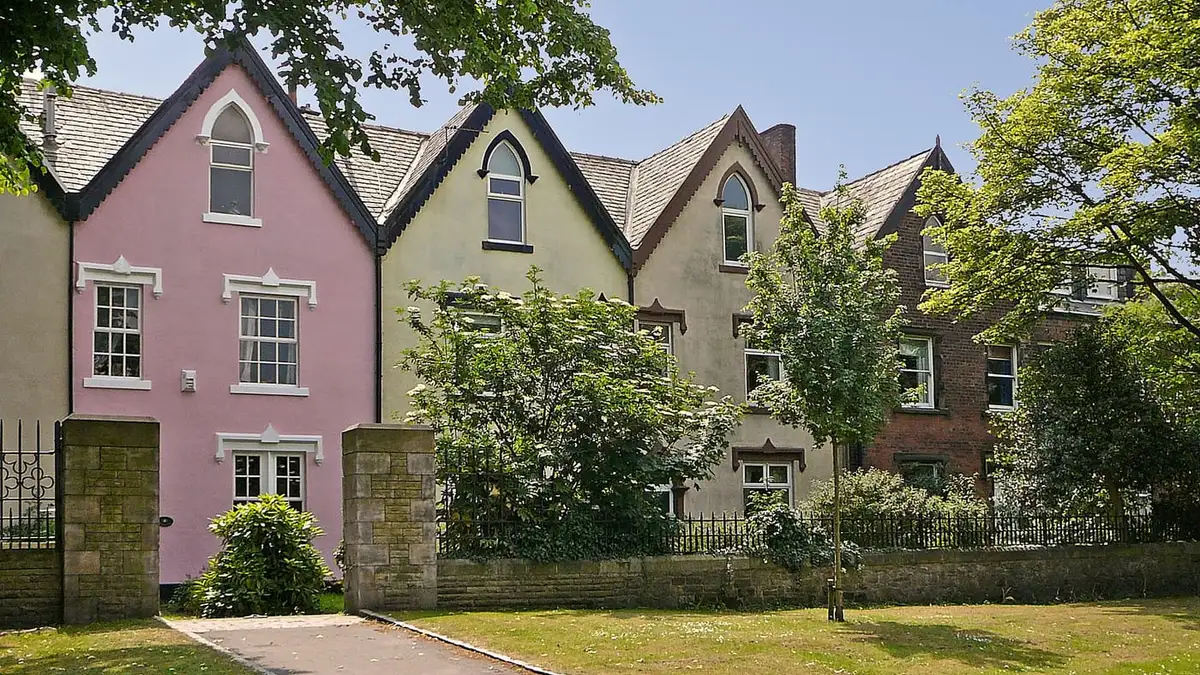 Gabled Victorian houses with slate roofs on Kilnerdeyne Terrace, Rochdale