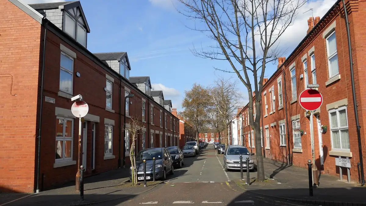 Red-brick terraced houses on Jones Street, Langworthy, Salford