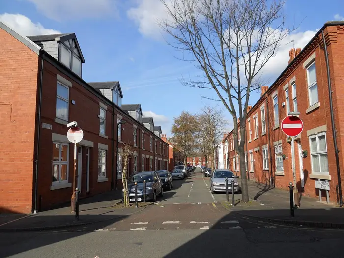 Red-brick terraced houses on Jones Street, Langworthy, Salford