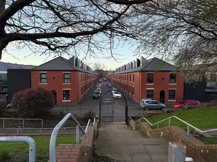 Rows of terraced house roofs at Chimney Pot Park, Langworthy, Salford