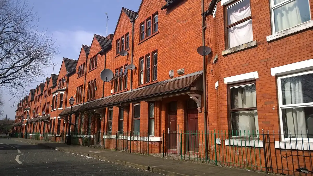 Victorian red-brick terraced houses on Coronation Street, Salford