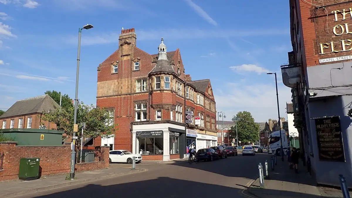 Market Street in Stalybridge town centre on a sunny day