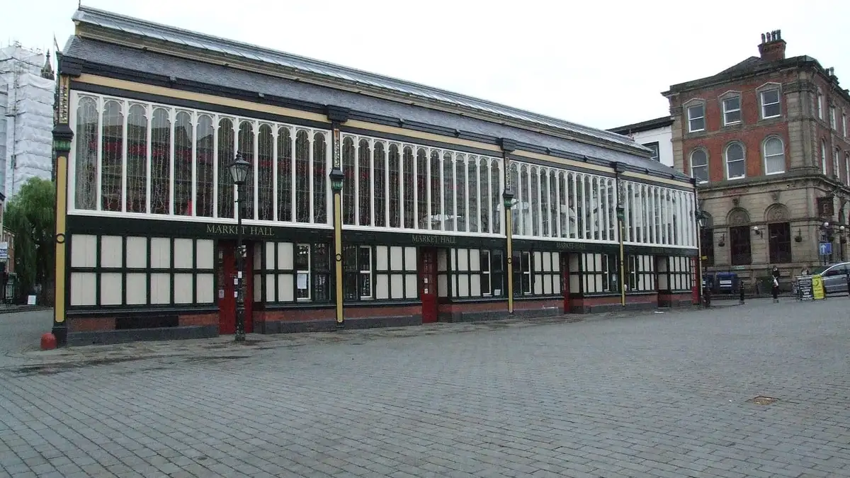 Glass and cast-iron Victorian Market Hall in the Market Place, Stockport