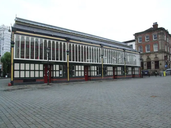 Glass and cast-iron Victorian Market Hall in the Market Place, Stockport