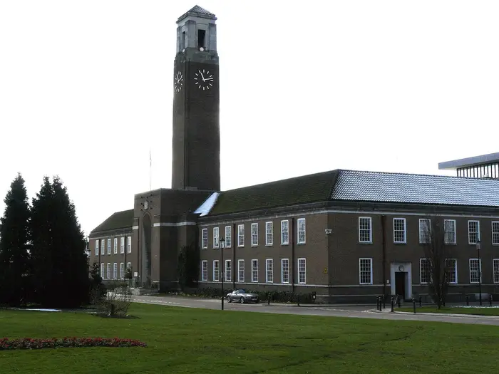 Swinton Town Hall clock tower, now Salford Civic Centre, in Swinton
