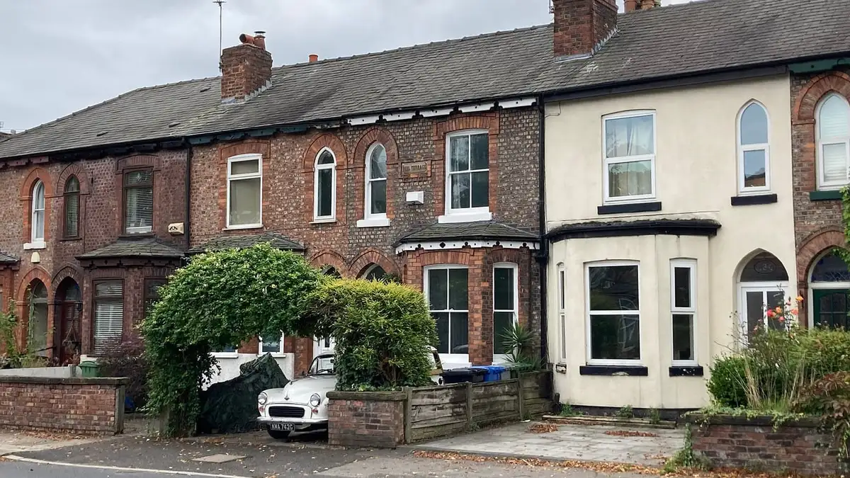 Victorian terraced houses of Peel Terrace on Stretford Road, Urmston