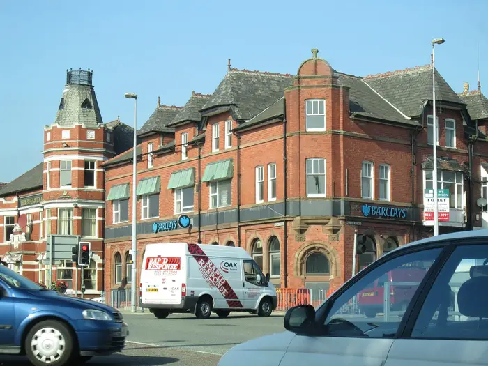 Red-brick Victorian bank building at Manchester Road and Bolton Road, Walkden