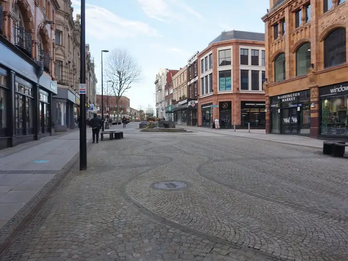 Pedestrianised Bridge Street in Warrington town centre