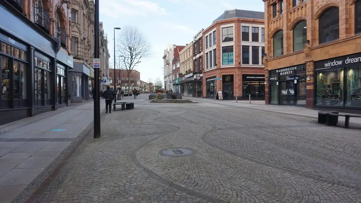Pedestrianised Bridge Street in Warrington town centre