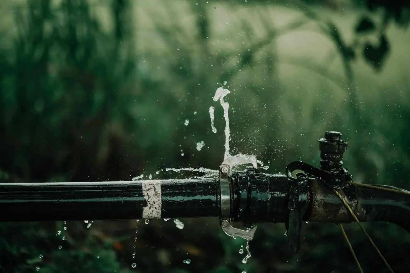 Water spraying from a leaking joint on a water pipe