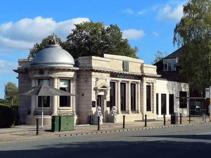 Domed white stone building on Bury New Road, Whitefield