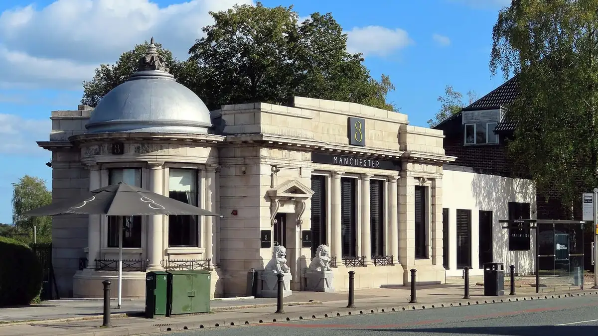 Domed white stone building on Bury New Road, Whitefield