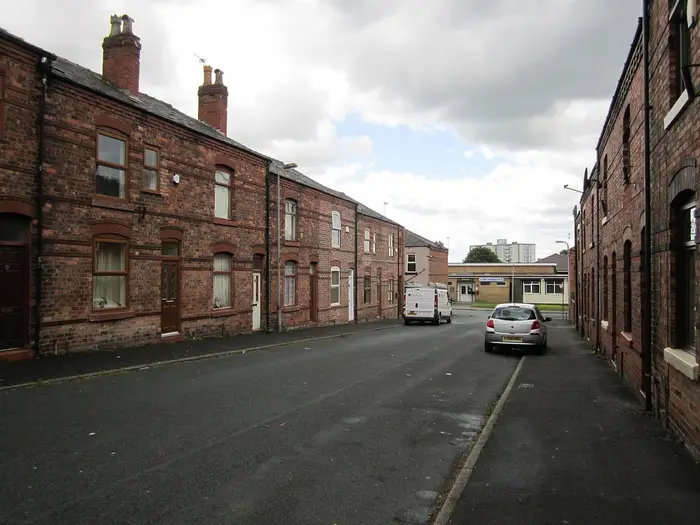 Brick terraced houses on Bryham Street, Scholes, Wigan