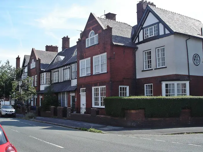 Listed brick and half-timbered houses on Swinley Lane, Wigan